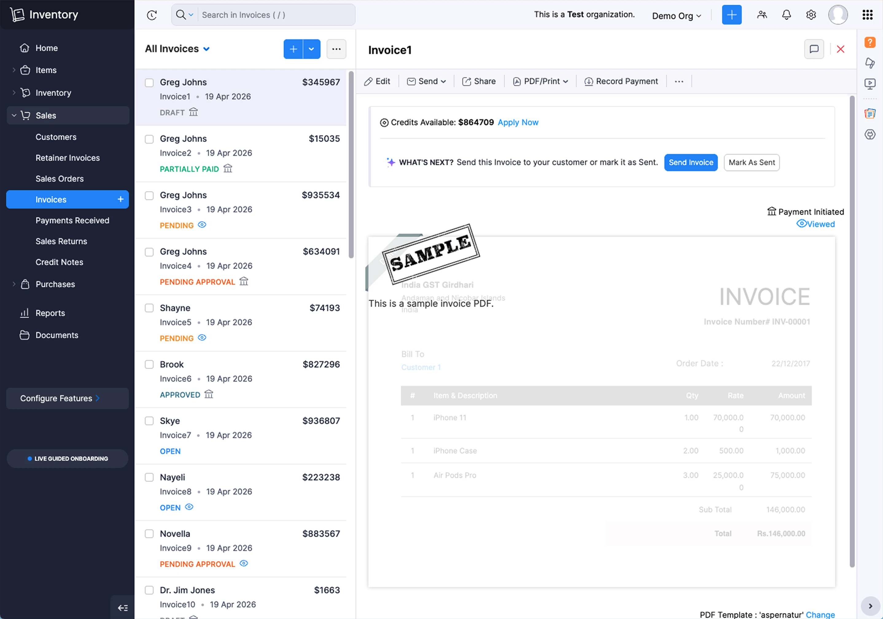 Benchmark: invoice as a separate entity in a CRM