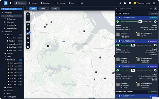 Пример fleet ops layout с картой, очередью и сводкой KPI
